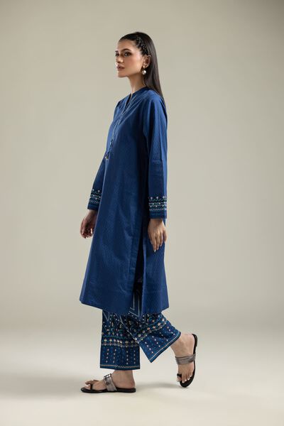 Embroidered |Cotton Dobby | Geometric Blue Pants | GBP 25.00