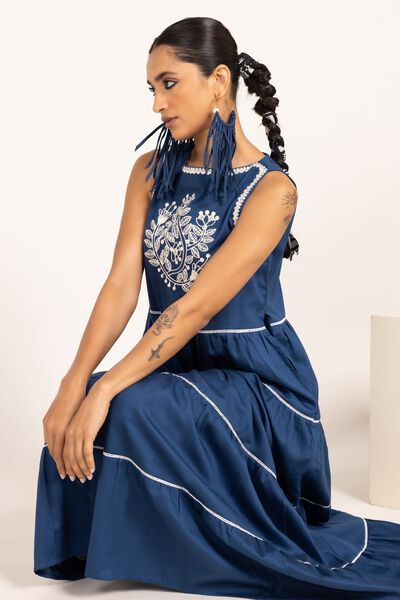 Maxi Dress | Embroidered, BLUE, hi-res