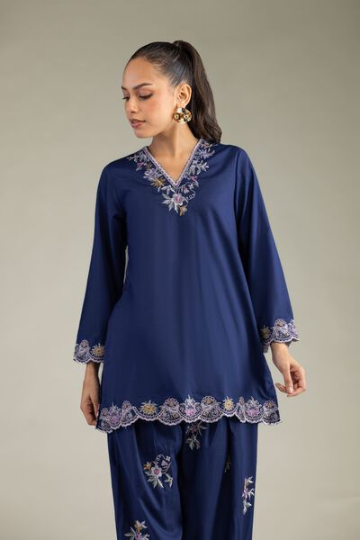 Embroidered | Cambric | Cambric Navy Kurta | GBP 40.00