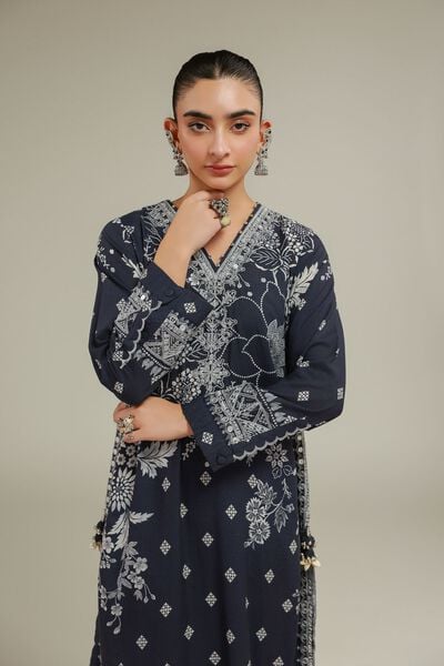 Embroidered | Raw Silk | Geometric V-Neck Kurta | GBP 40.00