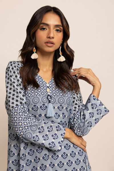 Kurta | Embroidered, BLUE, hi-res