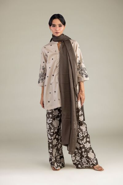 Embroidered | Cotton Dobby | Beige Floral Kurta | GBP 35.00