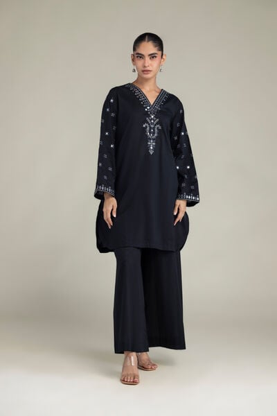 Embroidered | Cambric | Black Solid Pants | GBP 25.00