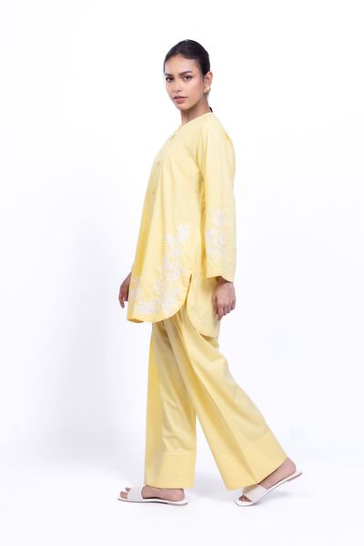 Embroidered | Cotton Dobby | Yellow Cotton Pants | GBP 12.00