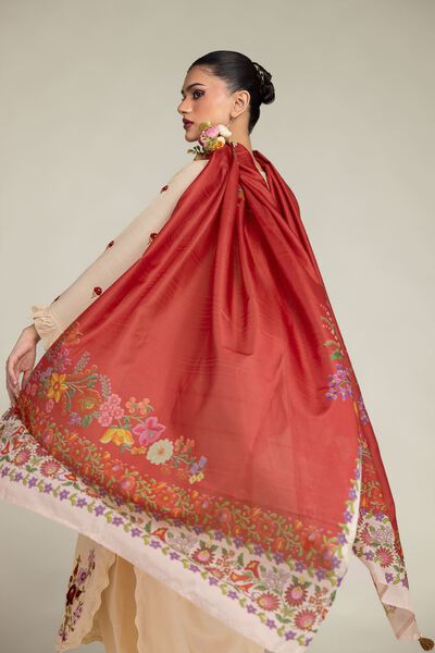 Embroidered | Polyester Silk | Floral Red Dupatta | GBP 25.00