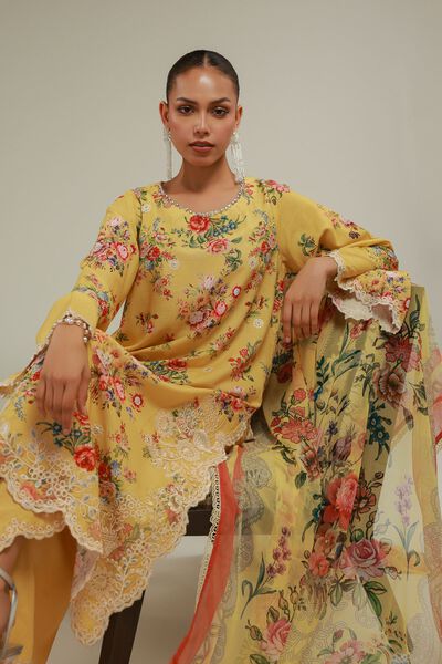 Embroidered | Raw Silk | Floral Lace Kurta | GBP 60.00