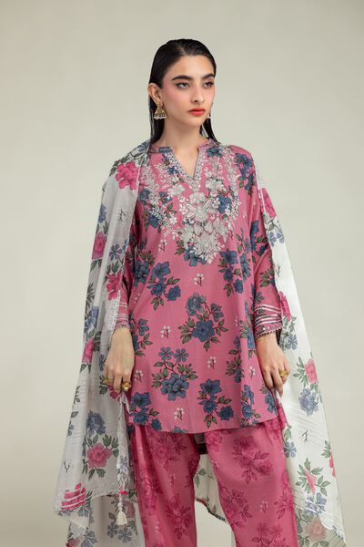 Embroidered | Raw Silk | Floral V-Neck Kurta | GBP 30.00