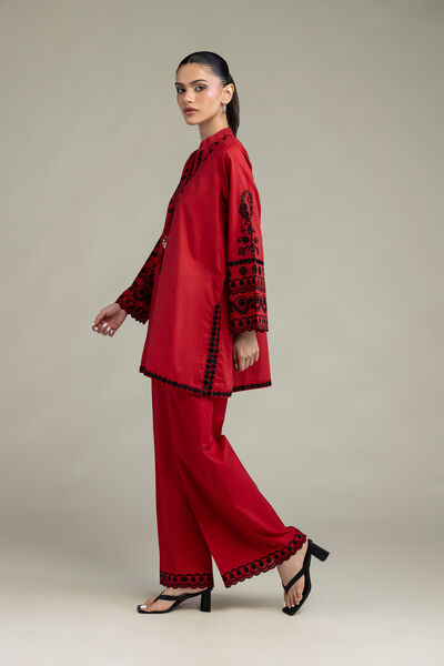 Embroidered | Cambric | Red Cambric Pants | GBP 25.00