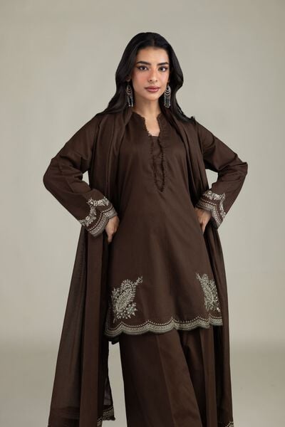 Embroidered | Cambric | Short Brown Kurta | GBP 35.00