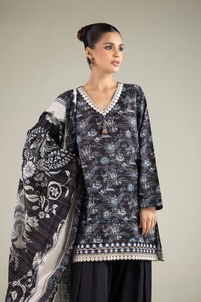 Embroidered | Mesuri Dobby | Black 3-Piece Tailored | GBP 55.00