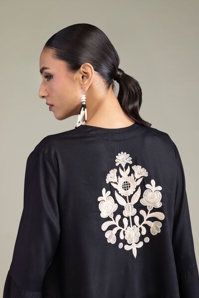 Embroidered | Viscose Crepe | Black V-Neck Blouse | GBP 30.00