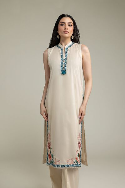 Embroidered | Cambric | Floral Sleeveless Kurta | GBP 35.00