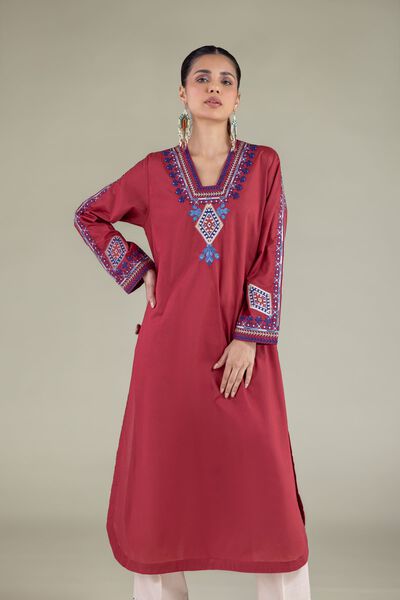 Embroidered | Cambric | V-Neck Geometric Kurta | GBP 12.50
