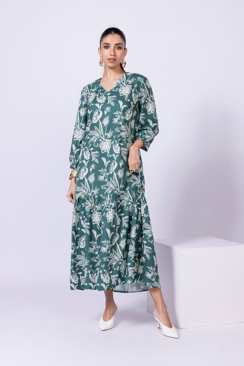 Printed | Dull Raw Silk | Maxi Dress | null