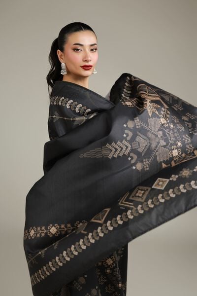 Embroidered | Polyester Silk | Black Silk Dupatta | GBP 20.00