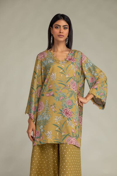 Printed | Raw Silk | Short Mustard Kurta | GBP 17.50