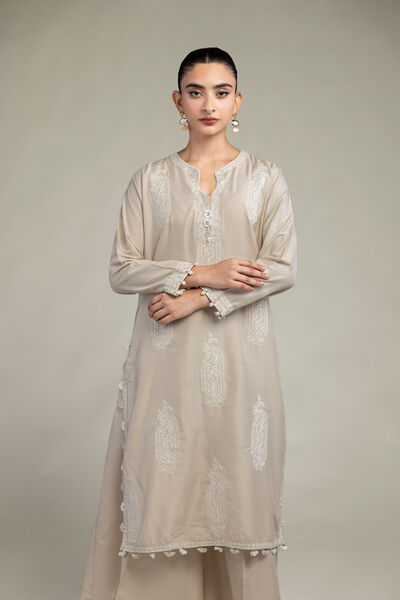 Raw Silk | Paisley Beige  Kurta | GBP 60.00