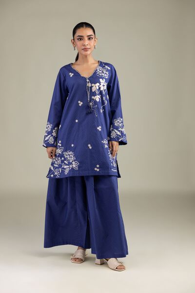 Embroidered | Cotton Dobby | Solid Navy Pants | GBP 15.00