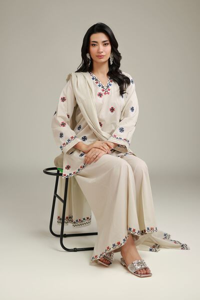 Embroidered | Cambric | Floral V-Neck Kurta | GBP 30.00