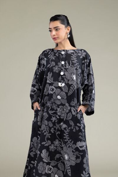 Printed | Cotton Dobby | Black Longline Kurta | GBP 30.00