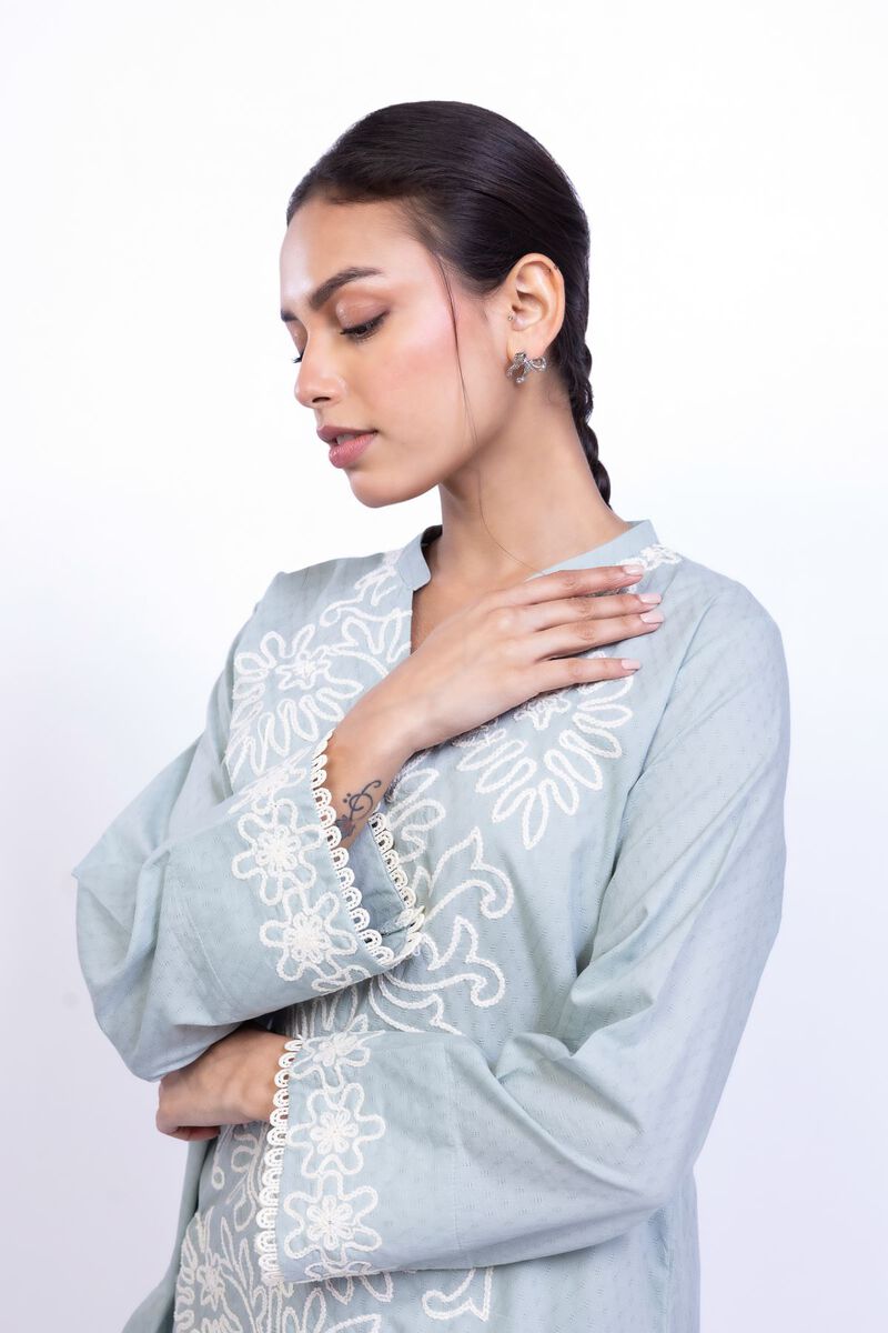 Embroidered | Cotton Dobby | Floral V-Neck Kurta | GBP 30.00
