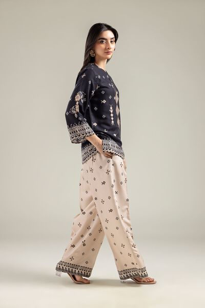 Embroidered | Viscose Crepe | Geometric Beige Trousers | GBP 20.00