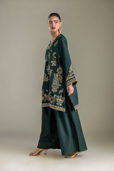 Embroidered | Heavy Blended Viscose | Green Solid Pants | GBP 30.00