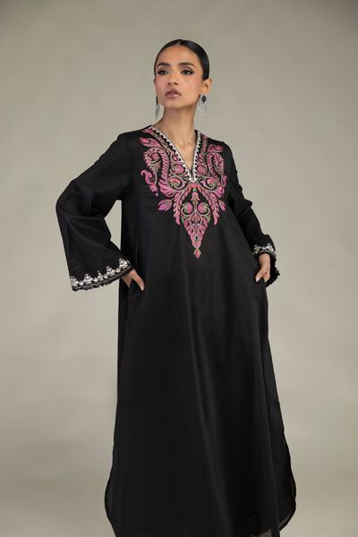 Embroidered | Cambric | Black Longline Kurta | GBP 25.00
