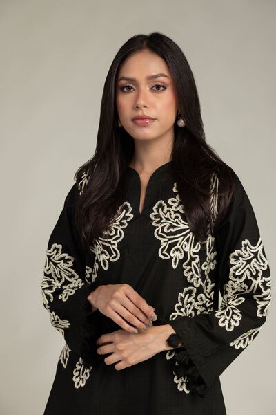 Embroidered | Cotton Dobby | Black Cotton Kurta | GBP 40.00