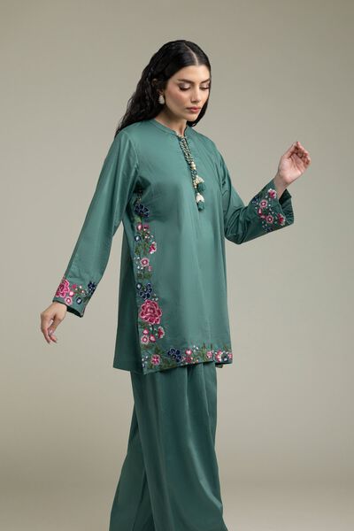 Embroidered | Cambric | Teal Floral Kurta | GBP 30.00