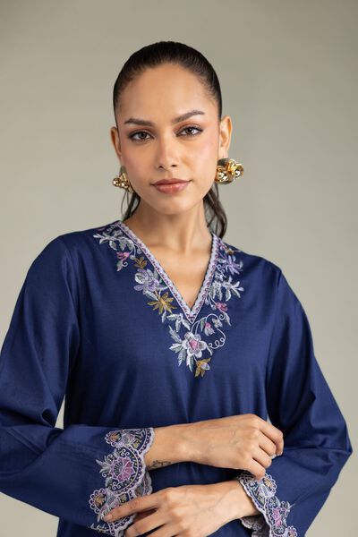 Embroidered | Cambric | Cambric Navy Kurta | GBP 40.00