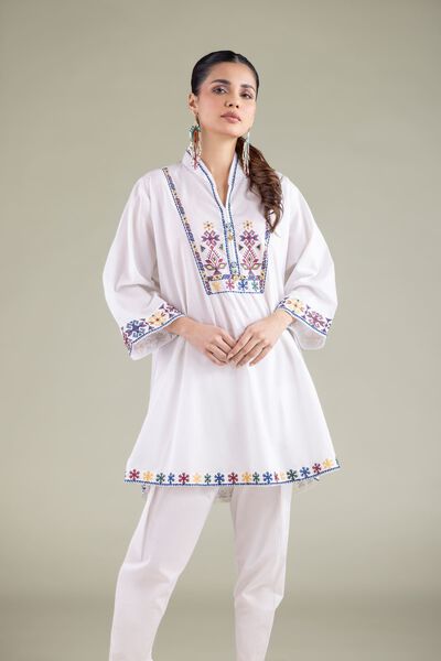 Embroidered | Cambric | Geometric V-Neck Kurta | GBP 15.00