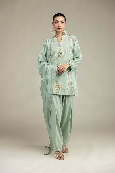 Embroidered | Raw Silk | Floral Embroidered Kurta | GBP 40.00