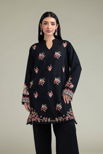 Embroidered | Cotton Dobby | Black Cotton Kurta | GBP 30.00