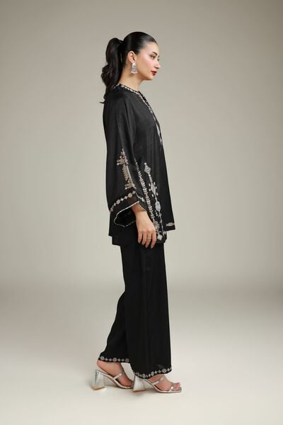 Embroidered | Raw Silk | Black Solid Pants | GBP 25.00