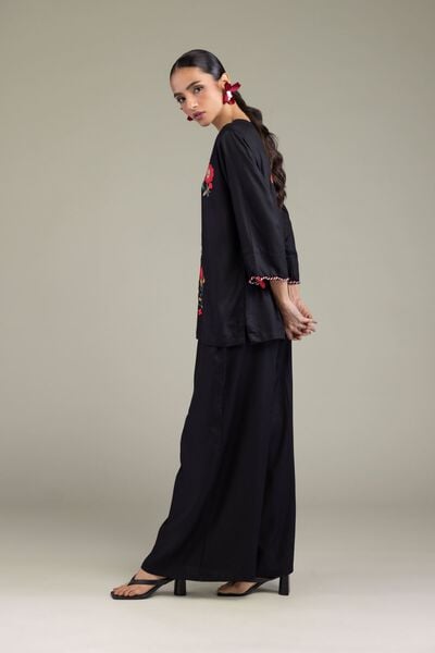 Embroidered | Viscose Crepe | Black Viscose Trousers | GBP 20.00