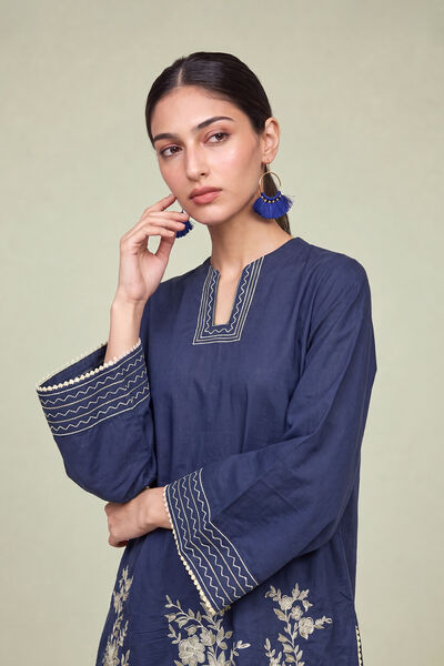 Embroidered | Cambric | Floral Navy Kurta | GBP 40.00