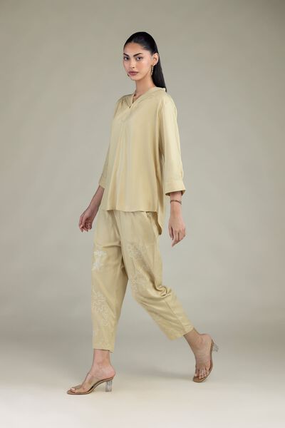 Embroidered | Viscose Crepe | Viscose Beige Trousers | GBP 25.00
