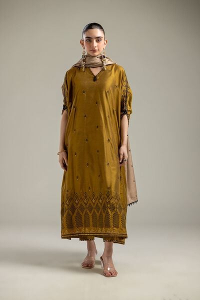 Raw Silk | Silk Mustard Pants | GBP 30.00