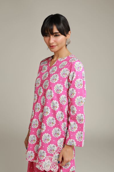 Embroidered | Cotton Dobby | Floral Pink Kurta | GBP 10.00