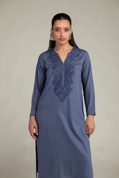 Dyed | Raw Silk | Longline V-Neck Kurta | GBP 30.00