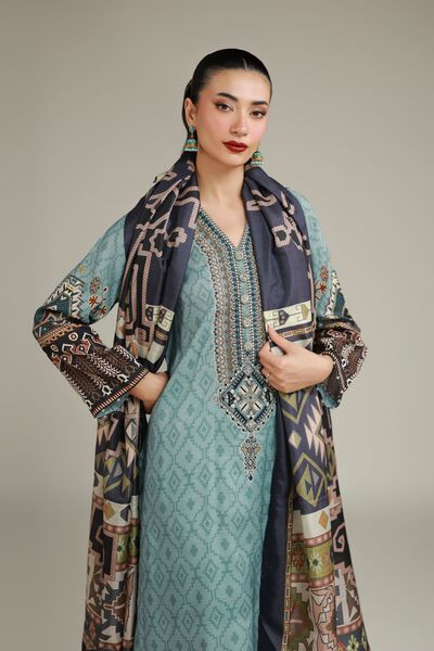 Embroidered | Raw Silk | Teal Longline Kurta | GBP 40.00