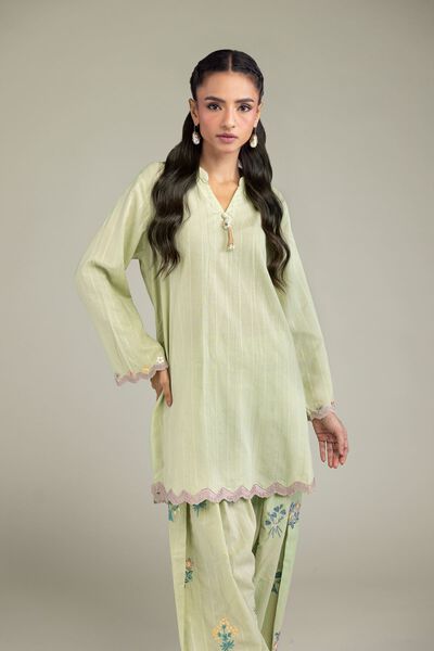 Embroidered | Textured Cotton | Cotton Band-Collar Kurta | GBP 40.00