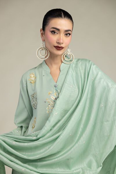 Embroidered | Polyester Silk | Floral Mint Dupatta | GBP 35.00