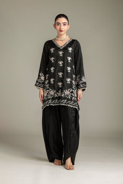 Embroidered | Raw Silk | Black Silk Pants | GBP 35.00
