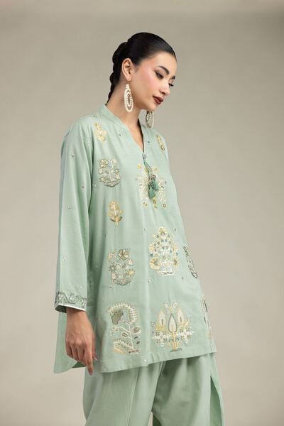 Embroidered | Raw Silk | Floral Embroidered Kurta | GBP 40.00