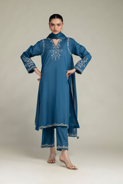 Embroidered | Cambric | Teal Cambric Pants | GBP 25.00