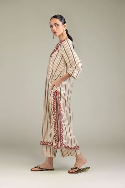 Embroidered | Cambric | Beige Cambric Pants | GBP 15.00