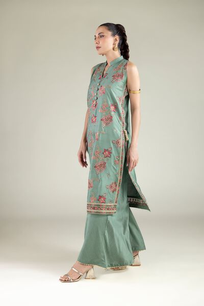 Embroidered | Raw Silk | Summer Relaxed Pants | GBP 25.00