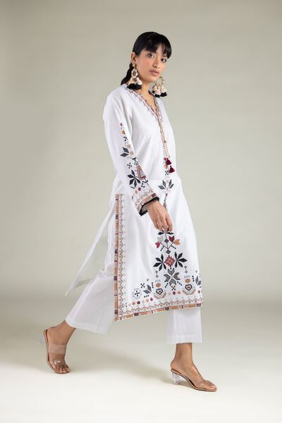 Embroidered | Cambric | White 2-Piece Tailored  | GBP 35.00